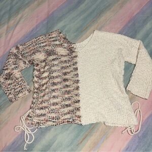 Pol Open Knit Two Tone Artsy Earthy Bohemian Boho Chic Oversized Sweater size S